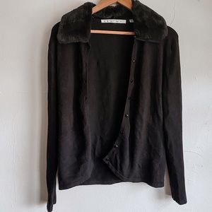 Vintage 90s faux fur trim cardigan